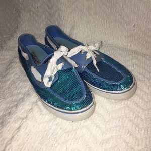 Sperry‎ Top Side blue teal sequin mermaid EUC sz 10